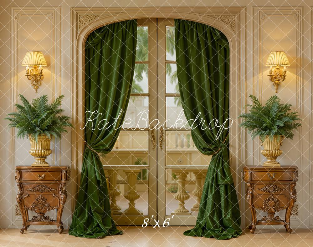 Kate Vintage Wall Green Plants Curtains Fleece Backdrop Designed by Emetselch