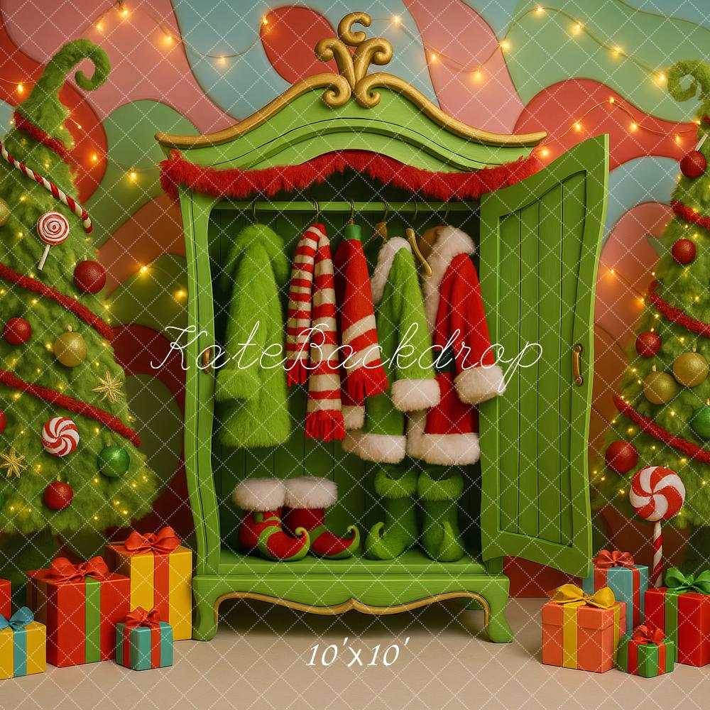 Kate Christmas Candy Trees Wardrobe Presents Backdrop Designed by Ashley Paul