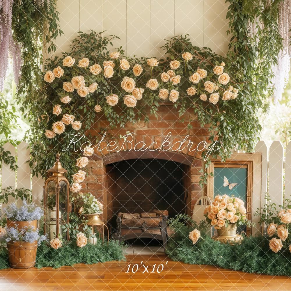 Kate Flower Fireplace Greenery Backdrop Designed by Emetselch