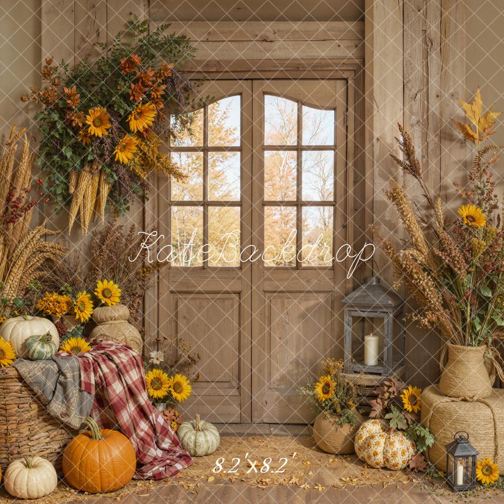 Kate Fall Pumpkins Rustic Wheat Backdrop Designed by Emetselch