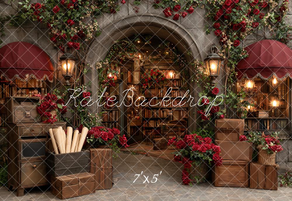 Kate Vintage Library Arch Red Roses Backdrop Designed by Ashley Paul