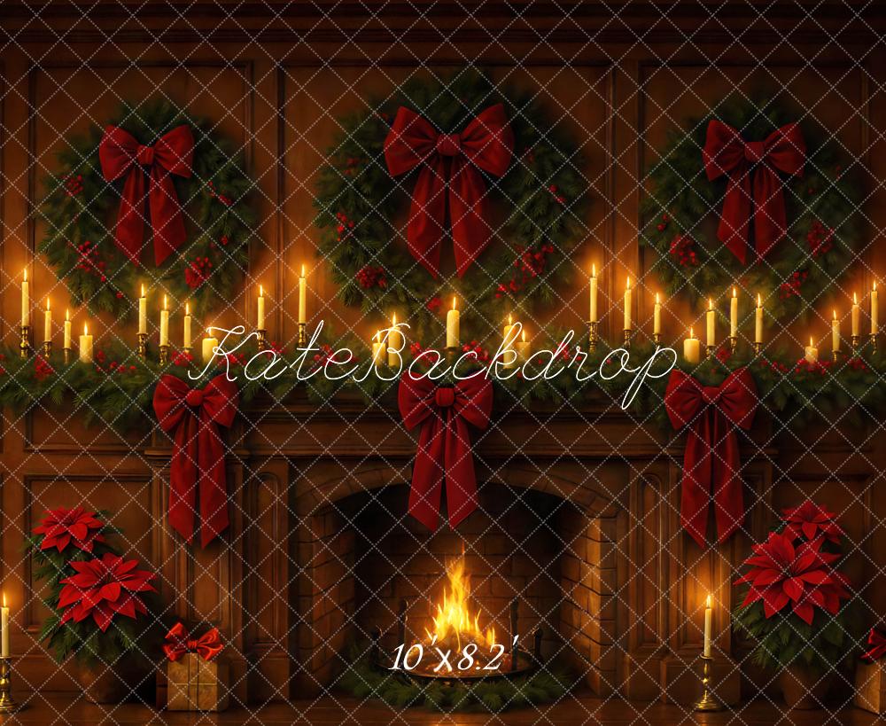 Kate Christmas Fireplace Bow Backdrop Designed by Mini MakeBelieve