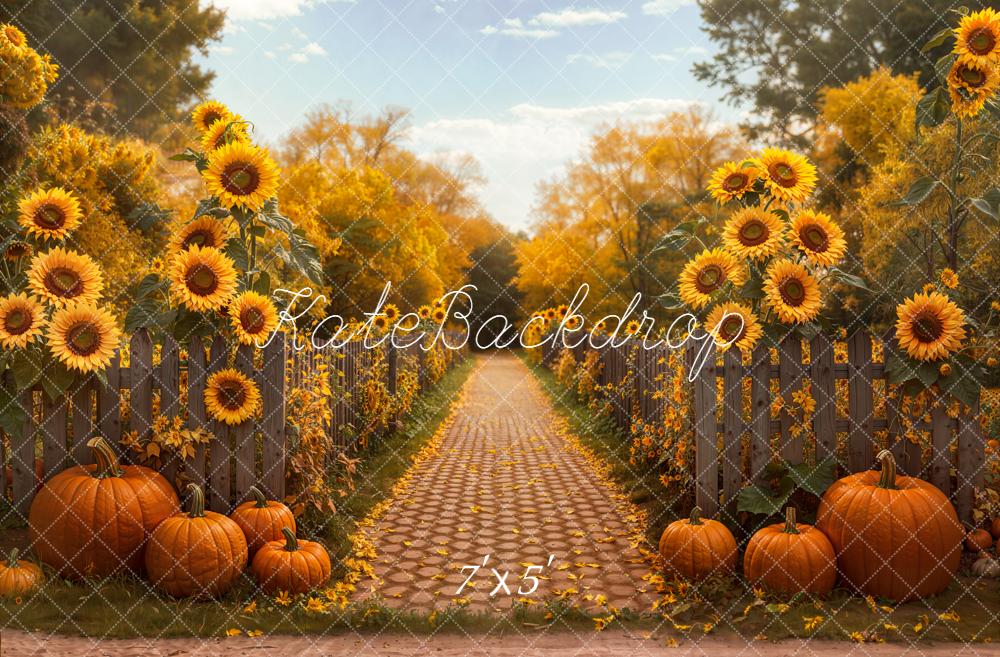 Kate Fall Sunflowers Cobblestone Pumpkins Backdrop Designed by Emetselch - Kate Backdrop AU