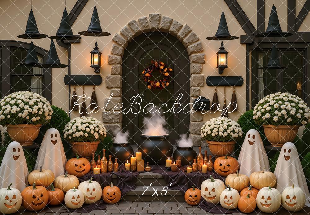 Kate Halloween Ghosts Pumpkins Witch Hats Backdrop Designed by Mini MakeBelieve