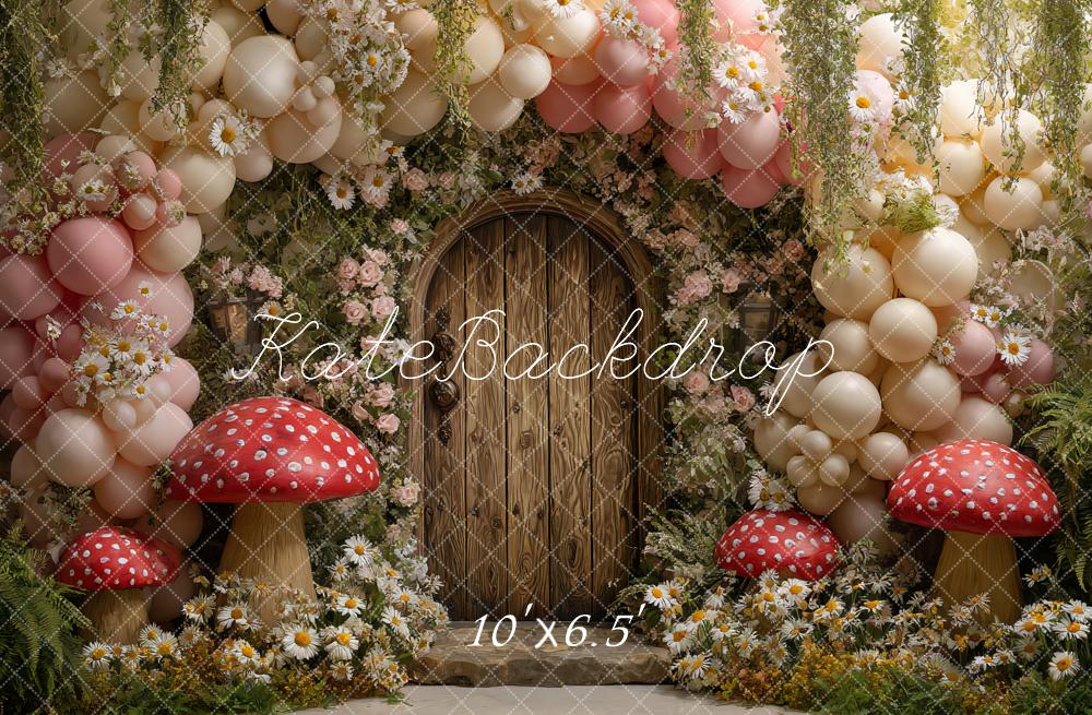 Kate Spring Fairy Wooden Door Mushrooms Backdrop Designed by Ashley Paul