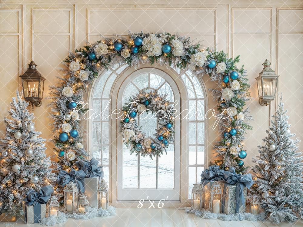 Kate Christmas Arch Window Snowy Fleece Backdrop Designed by Emetselch - Kate Backdrop AU