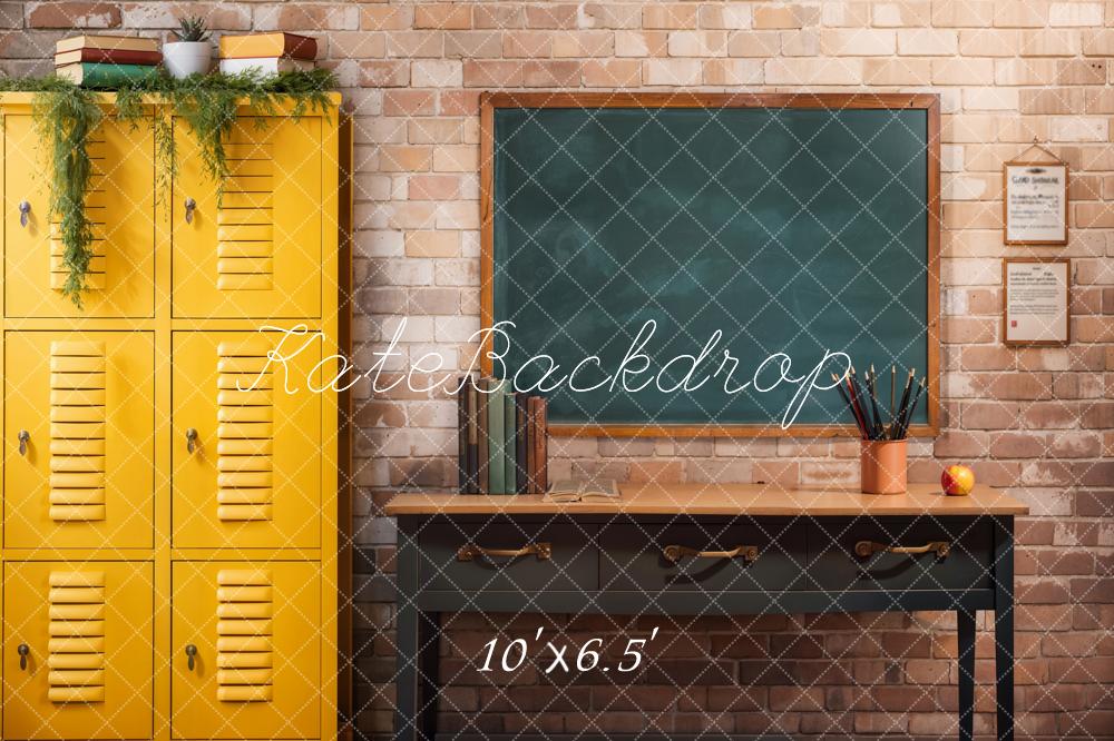 Kate Yellow Lockers Chalkboard Classroom Backdrop Designed by Emetselch