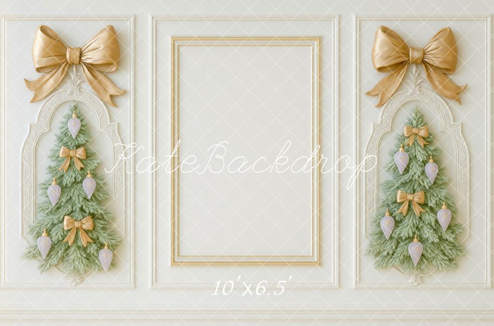 Kate Christmas Trees Gold Bows Wall Backdrop Designed by Mini MakeBelieve