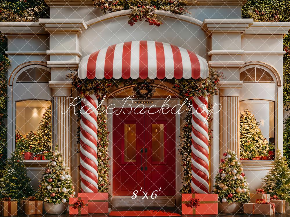 Kate Christmas Red Door Candy Cane Columns Backdrop Designed by Emetselch