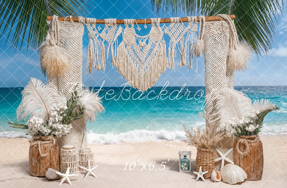 Kate Boho Beach Macrame Palm Starfish Fleece Backdrop Designed by Emetselch - Kate Backdrop AU