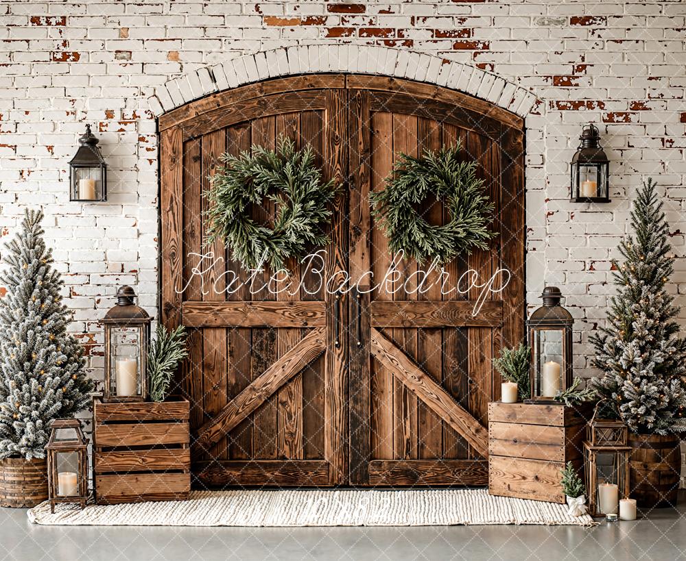 Kate Christmas Wooden Door Wreath Lantern Backdrop Designed by Emetselch - Kate Backdrop AU