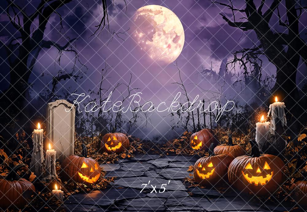 Kate Halloween Pumpkins Candles Moon Backdrop Designed by Emetselch