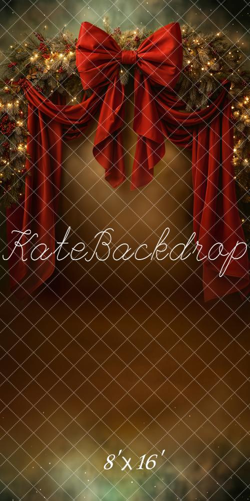 Kate Christmas Red Bow Pine Garland Backdrop Designed by Chain - Kate Backdrop AU