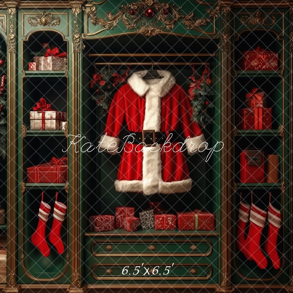 Kate Christmas Santa Suit Green Cabinet Backdrop Designed by Patty Roberts