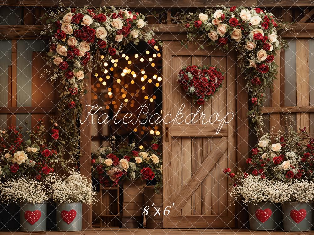 Kate Flower Wooden Door Heart Bokeh Backdrop Designed by Emetselch
