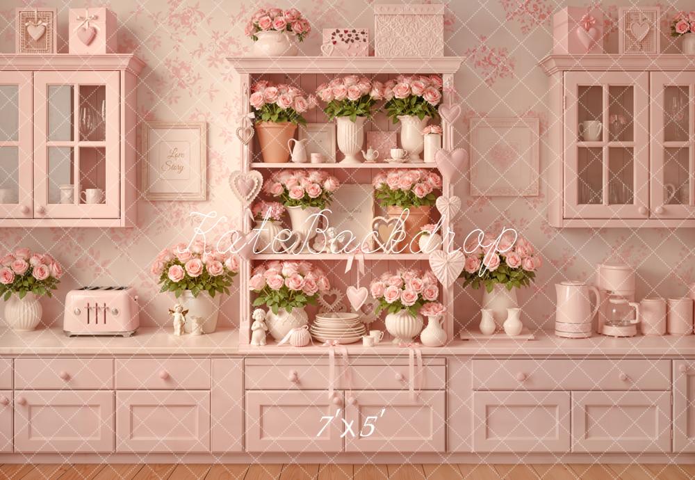 Kate Pink Kitchen Flowers Shelf Decor Backdrop Designed by Emetselch