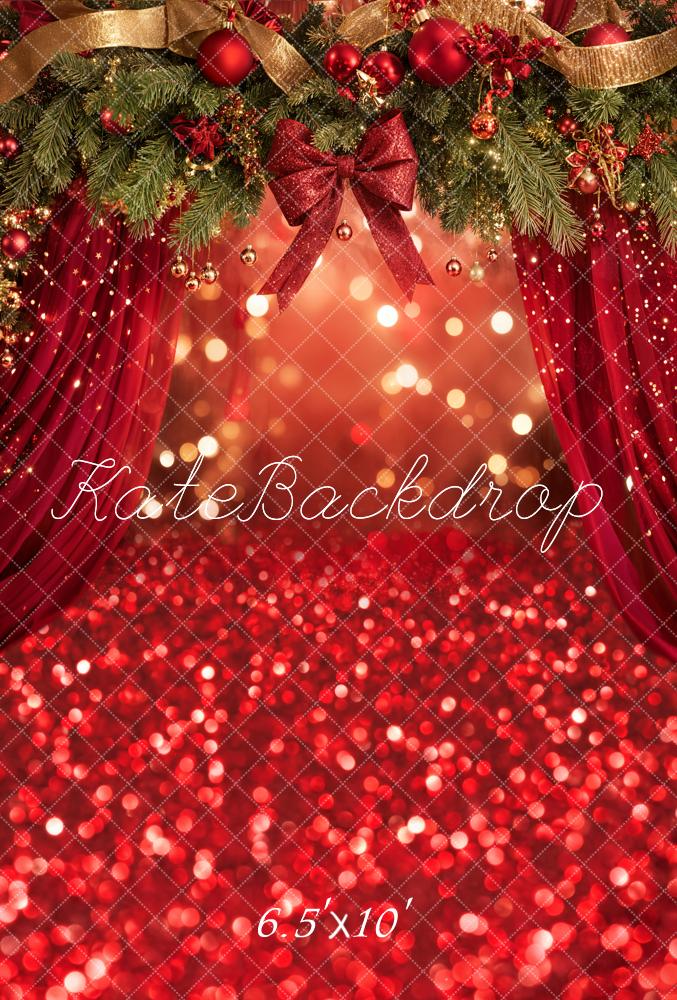Kate Christmas Red Bow Bokeh Fleece Backdrop Designed by Emetselch - Kate Backdrop AU