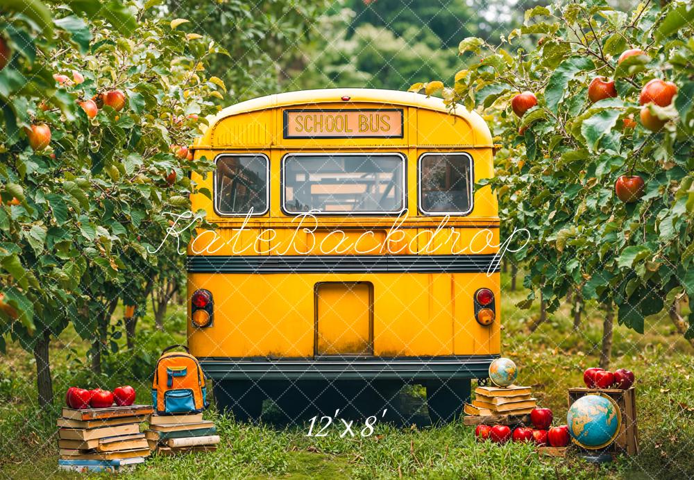 Kate Back To School Yellow Bus Fleece Backdrop Designed by Emetselch - Kate Backdrop AU