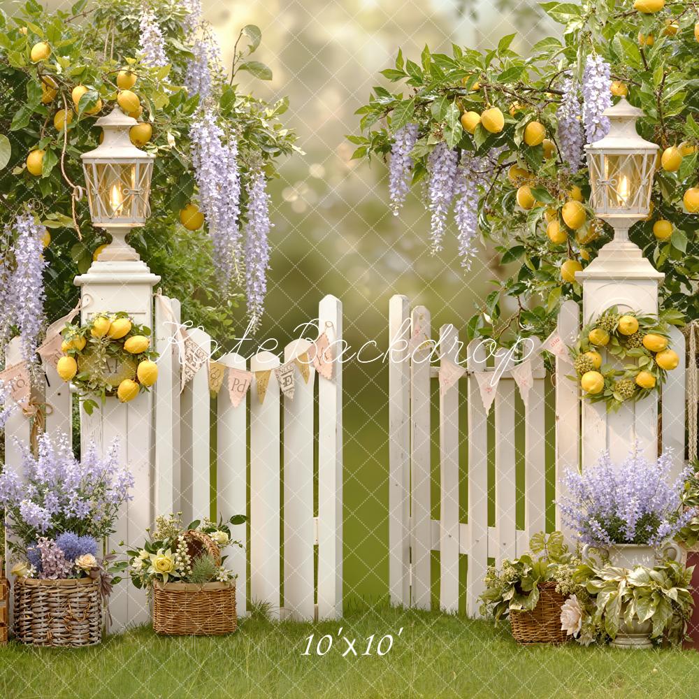Kate Lemon Trees White Fence Backdrop Designed by Emetselch