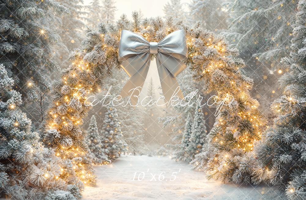 Kate Christmas Bow Arch Snowy Fleece Backdrop Designed by Emetselch - Kate Backdrop AU