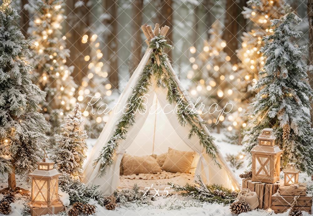 Kate Winter Tent Snowy Trees Backdrop Designed by Emetselch