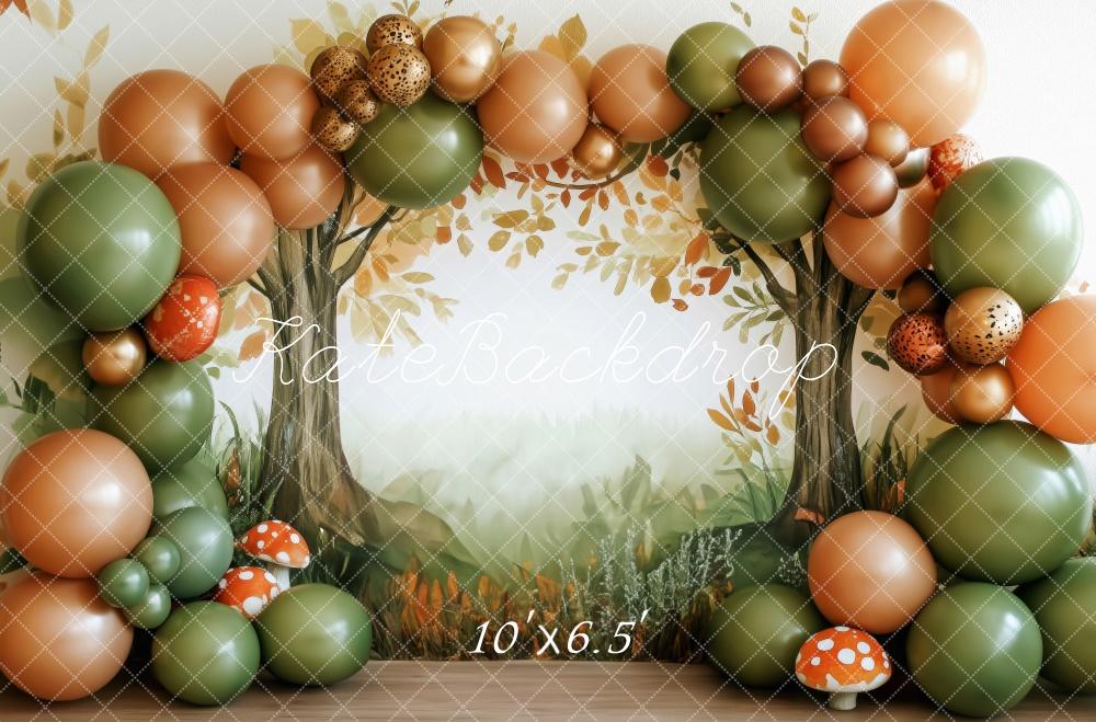 Kate Autumn Forest Trees Balloons Mushrooms Backdrop Designed by Patty Roberts