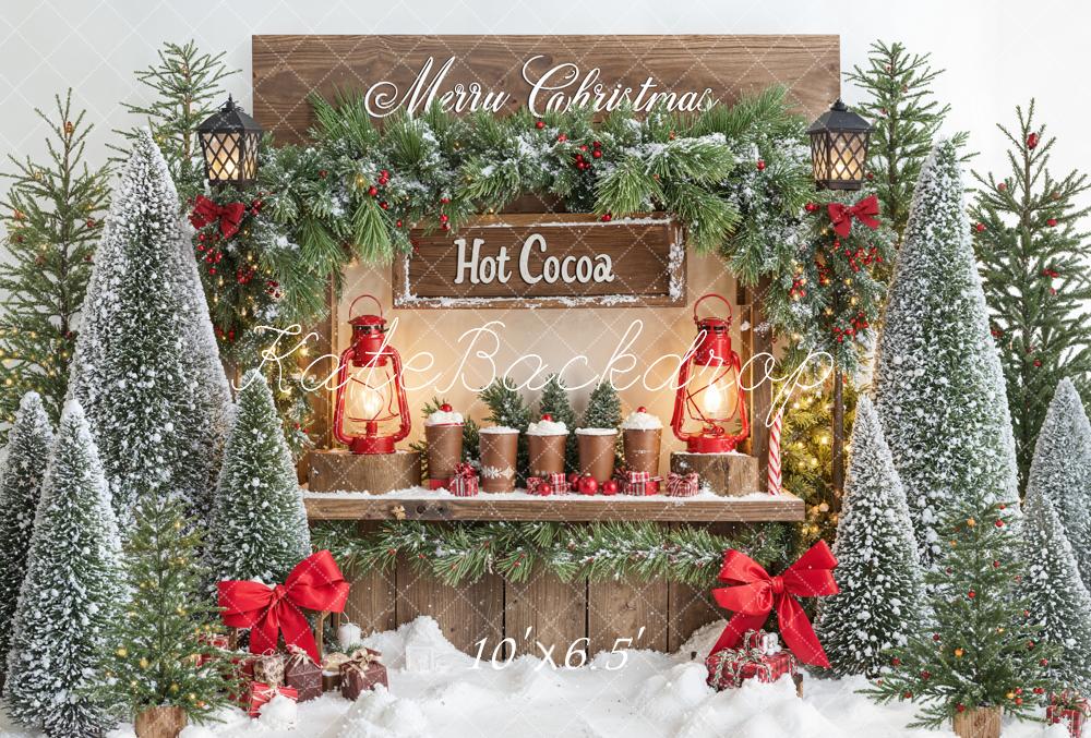 Kate Christmas Hot Cocoa Snowy Trees Fleece Backdrop Designed by Emetselch - Kate Backdrop AU