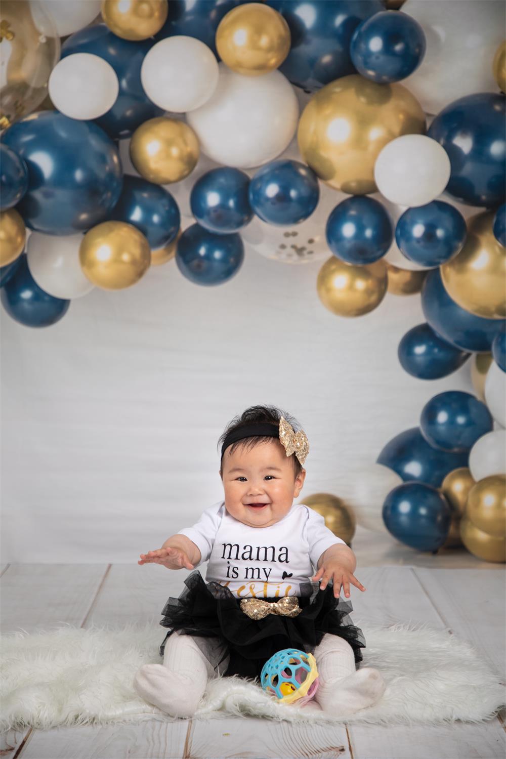 Kate Navy and Gold Balloon Garland Backdrop Designed by Mandy Ringe Photography