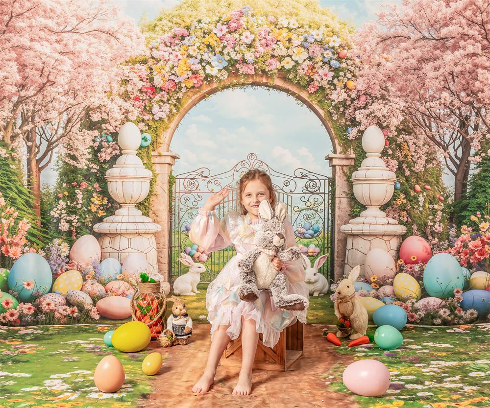 Kate Easter Backdrop Bunny Colorful Flowers Arch Designed by Chain Photography - Kate Backdrop AU