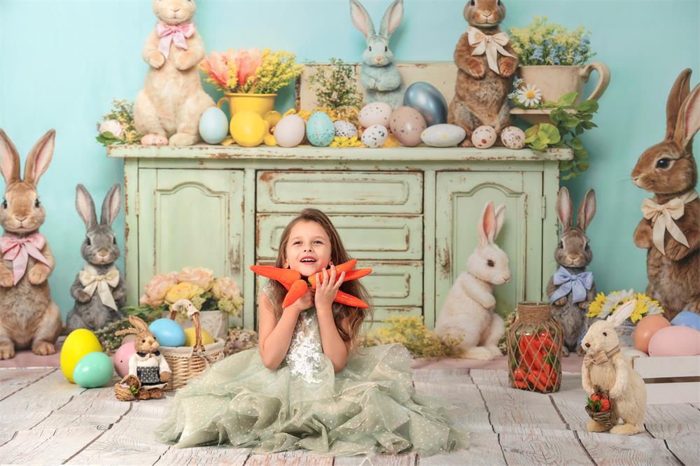 Kate Easter Egg Bunny Flowers Backdrop Designed by Emetselch - Kate Backdrop AU