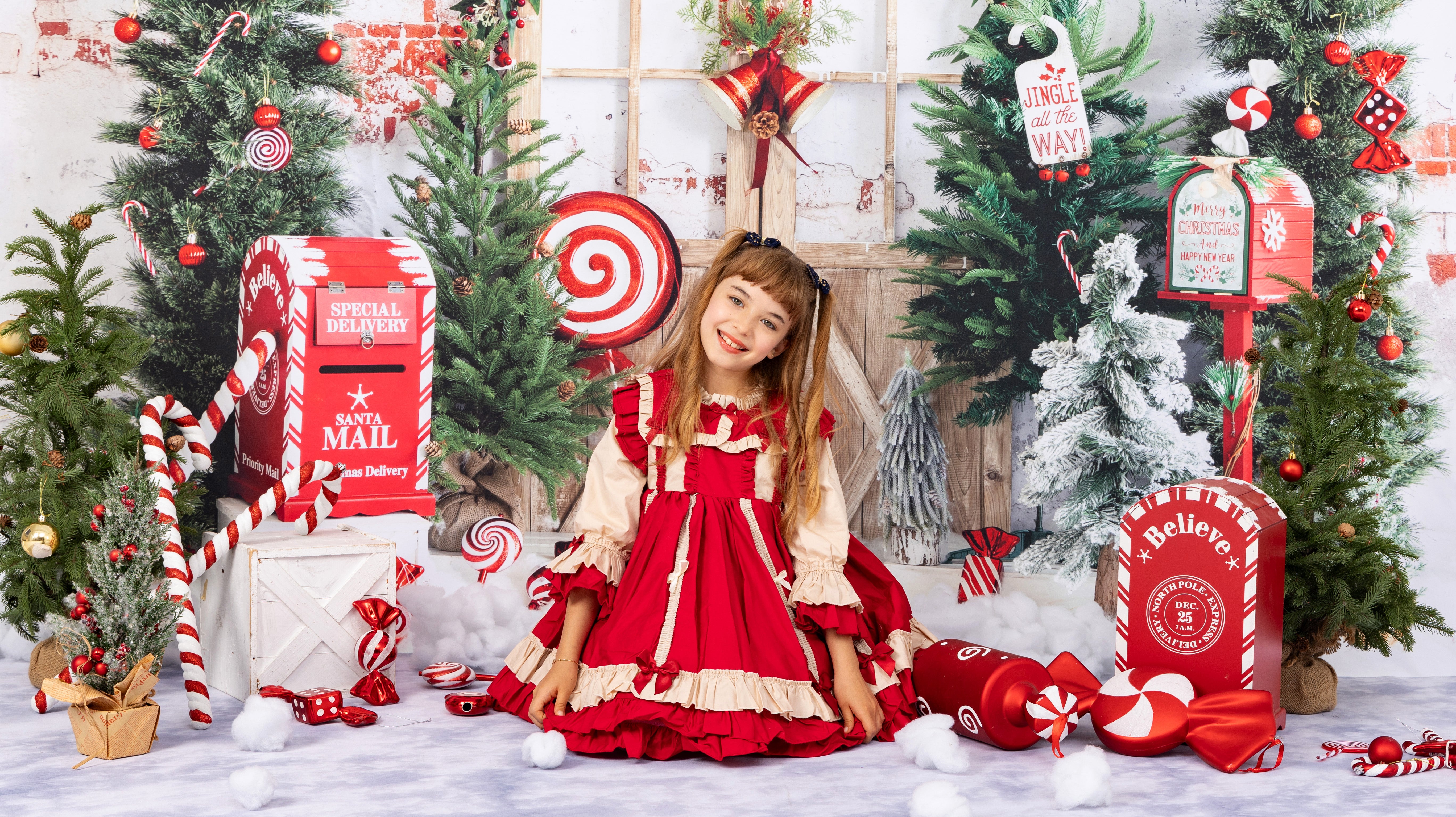 Kate Winter Christmas Tree Backdrop Snow Mailbox Designed by Emetselch - Kate Backdrop AU