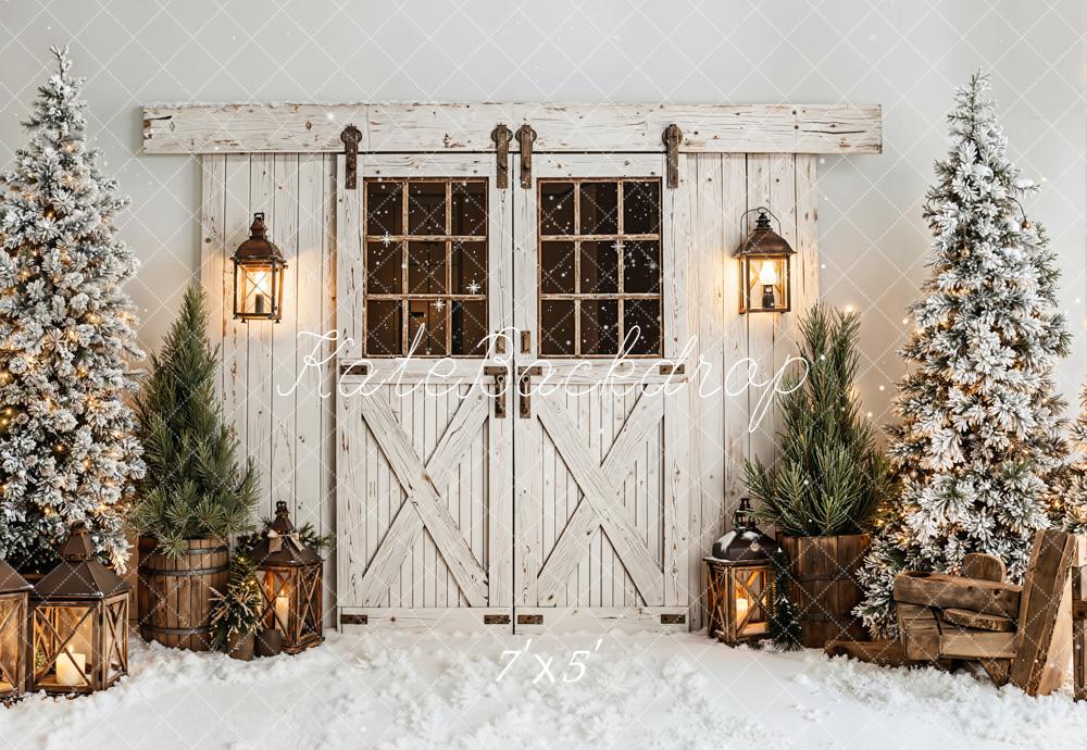 Kate Christmas Winter Snow Wooden Door Backdrop Designed by Emetselch