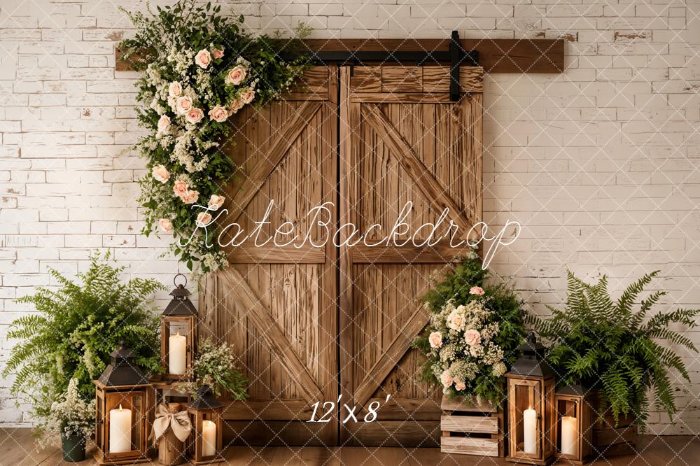 Kate Spring Barn Door Flowers Fleece Backdrop Designed by Emetselch