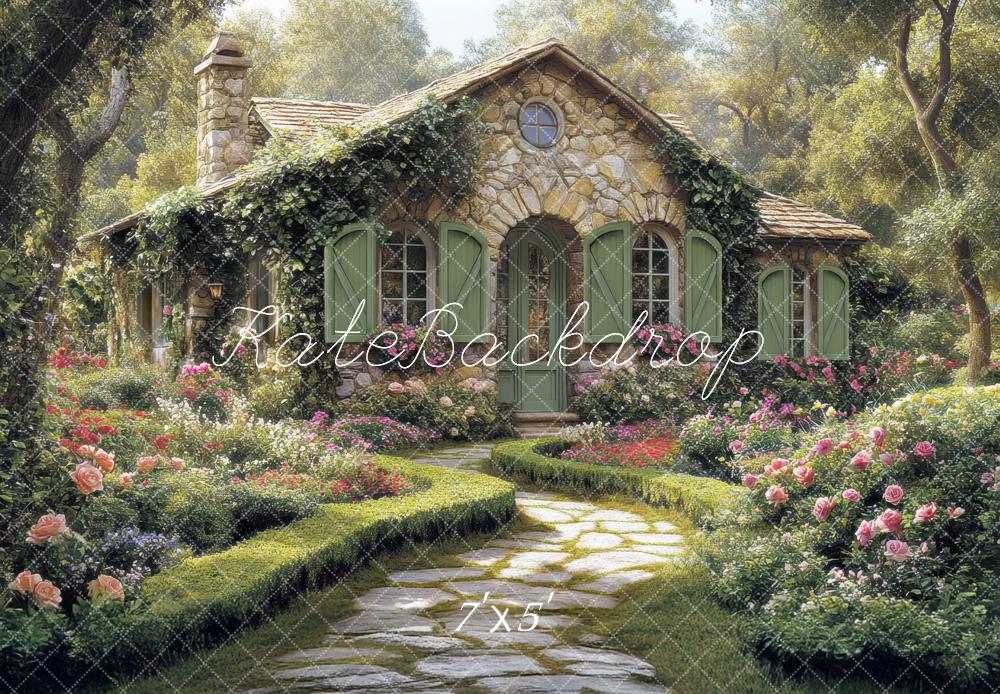 Kate Cottage Garden Stone House Spring Backdrop Designed by Mini MakeBelieve - Kate Backdrop AU