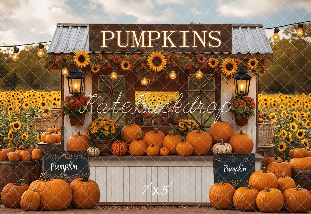 Kate Fall Pumpkin Stand Sunflowers Backdrop Designed by Emetselch - Kate Backdrop AU