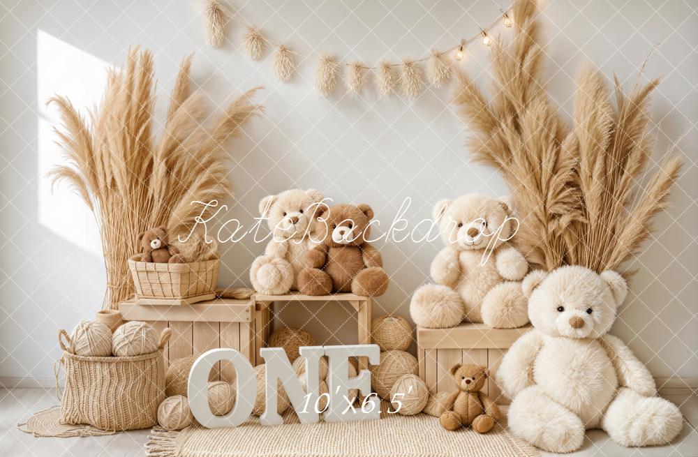 Kate Cake Smash Teddy Bears ONE Pampas Grass Backdrop Designed by Emetselch