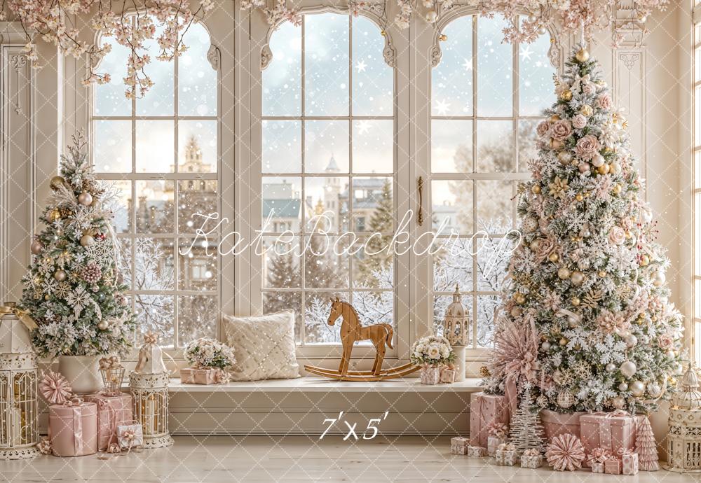 Kate Christmas Snowy Trees Window Backdrop Designed by Emetselch - Kate Backdrop AU