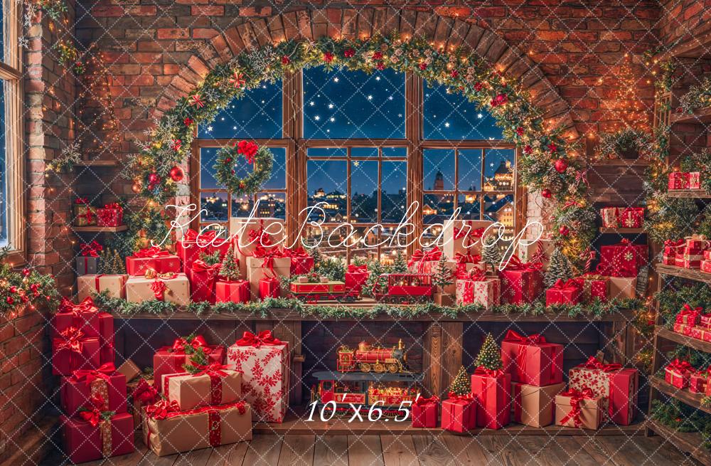 Kate Christmas Window Presents Fleece Backdrop Designed by Emetselch