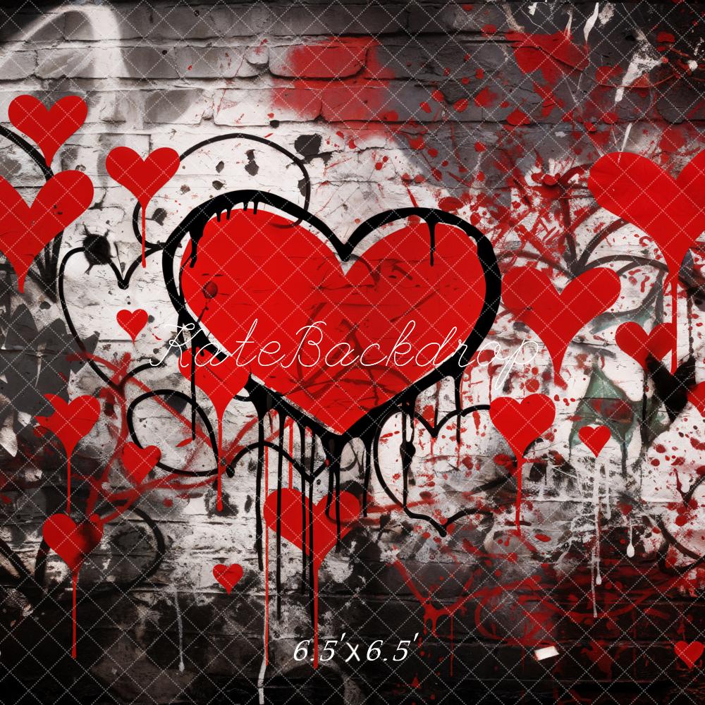 Kate Valentine's Day Graffiti Red Hearts Backdrop Designed by Emetselch