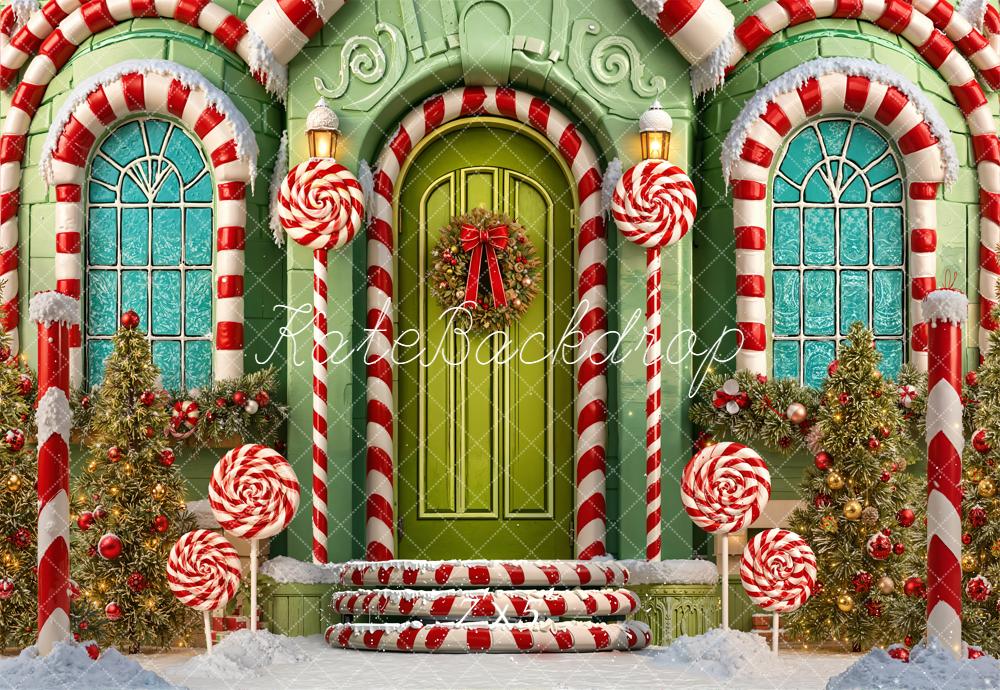 Kate Christmas Candy Cane Lollipop House Backdrop Designed by Emetselch