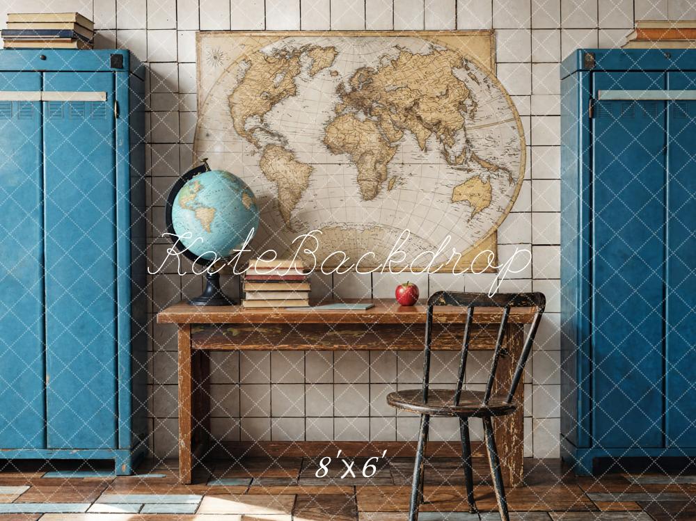 Kate Back to School Vintage Desk Map Globe Fleece Backdrop Designed by Emetselch - Kate Backdrop AU