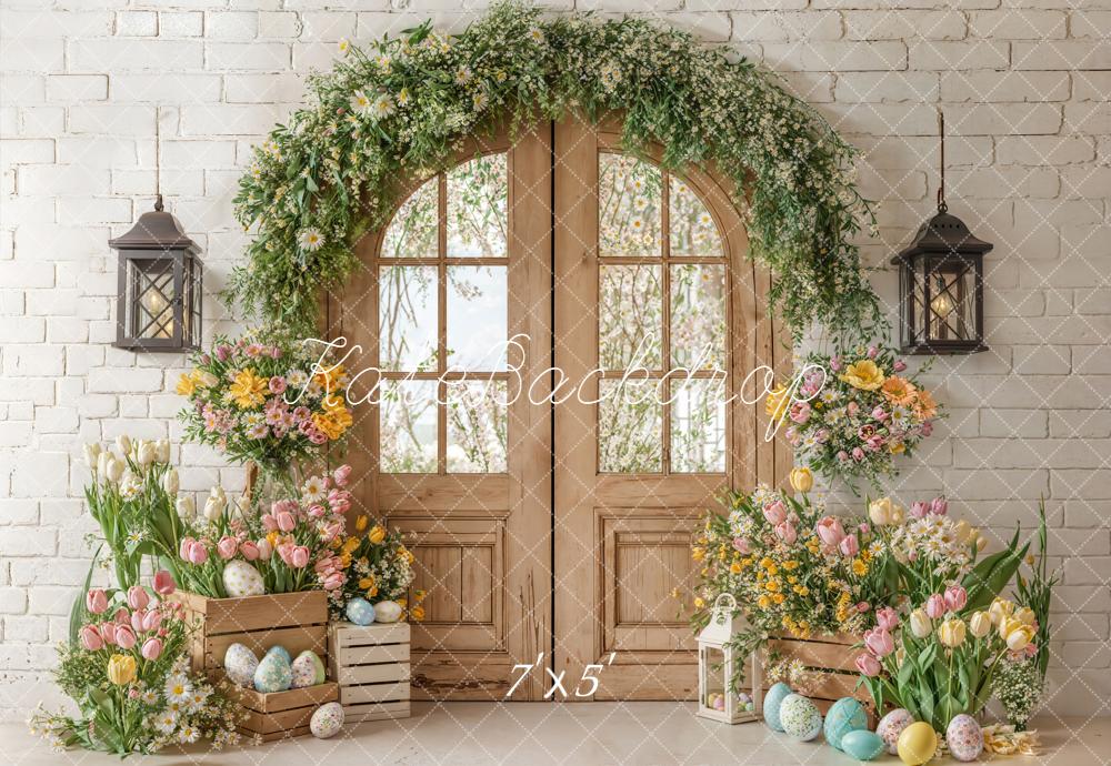 Kate Easter Wooden Door Floral Eggs Backdrop Designed by Emetselch