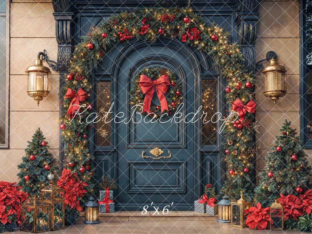 Kate Christmas Door Garland Fleece Backdrop Designed by Emetselch - Kate Backdrop AU