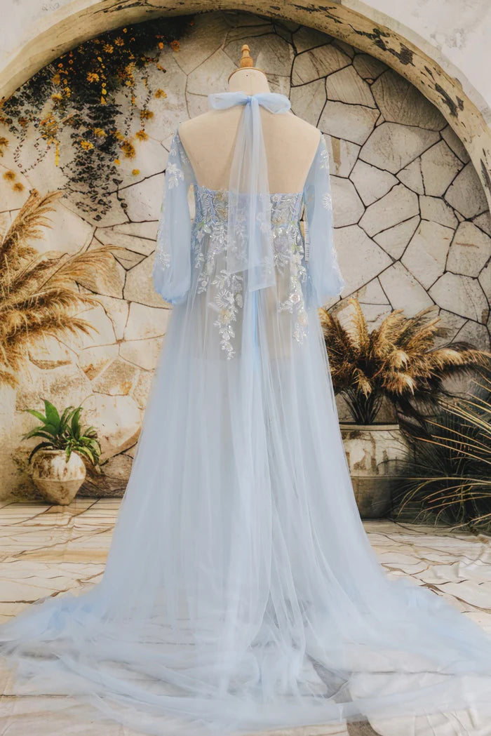 Kate Mesh Hanging Neck Mid Sleeve Trailing Maternity Photoshoot Dress - Kate Backdrop AU