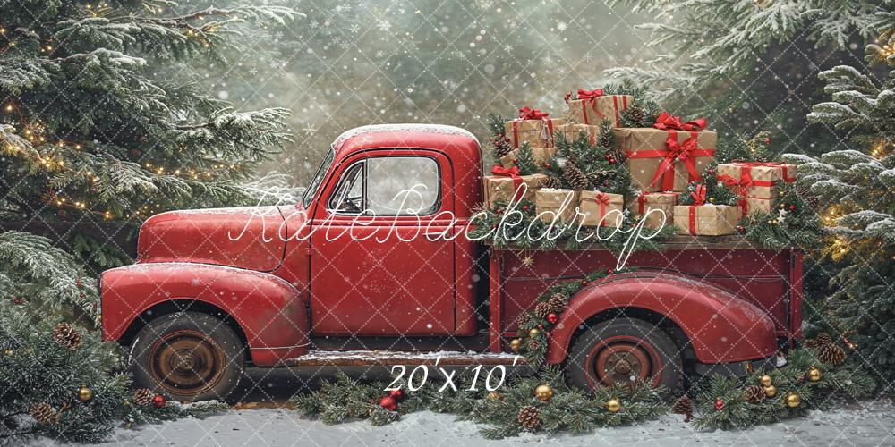 Kate Christmas Red Truck Gift Boxes Snowy Backdrop Designed by Emetselch - Kate Backdrop AU