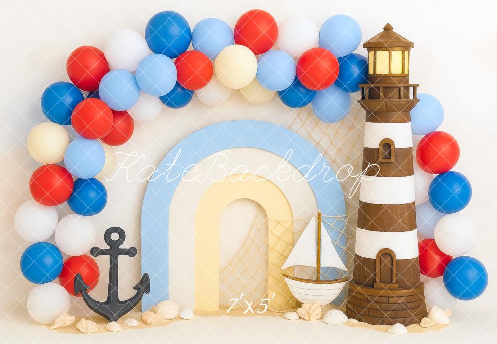 Kate Lighthouse Sailboat Anchor Balloons Backdrop Designed by Mini MakeBelieve