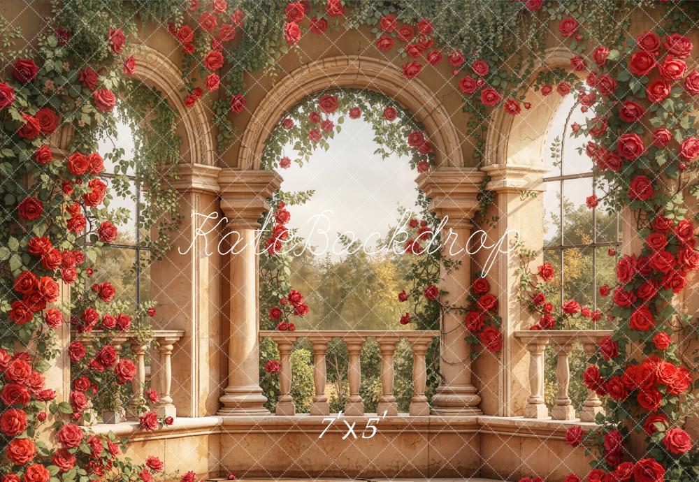 Kate Stone Arch Red Roses Garden Backdrop Designed by Emetselch