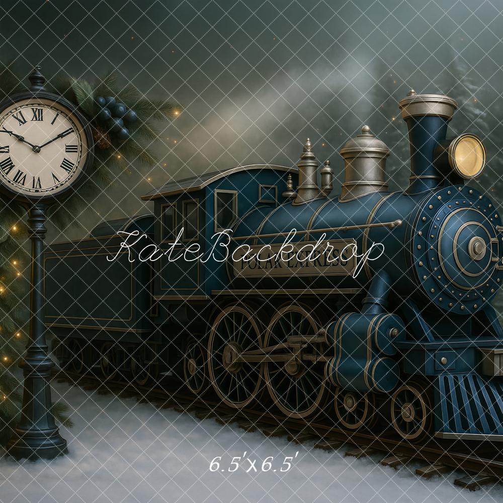 Kate Train Pine Garland Clock Backdrop Designed by Ashley Paul