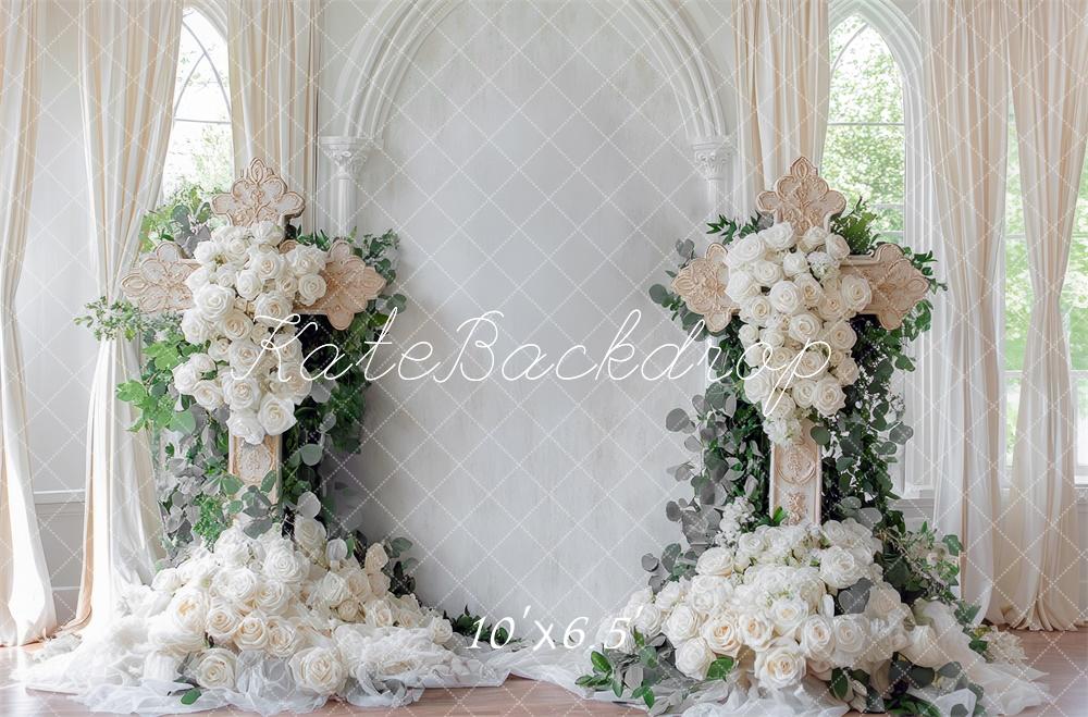 Kate Wedding Cross White Roses Floral Backdrop Designed by Mini MakeBelieve - Kate Backdrop AU