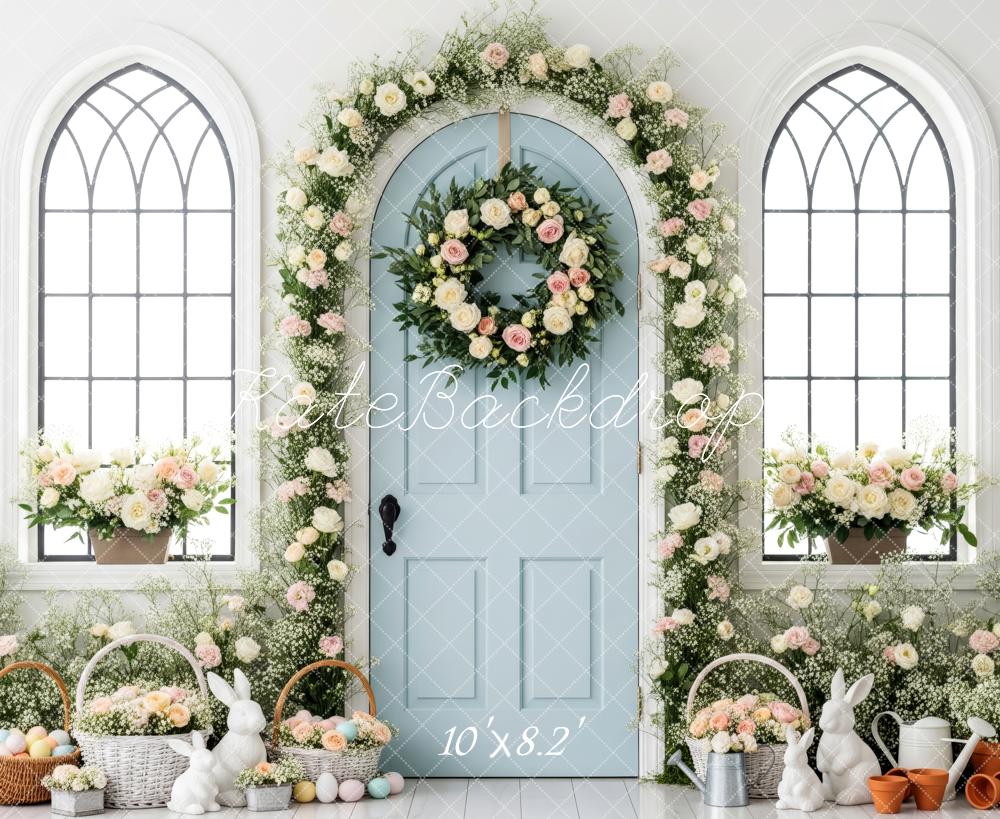 Kate Easter Bunny Flower Arch Door Fleece Backdrop Designed by Patty Roberts